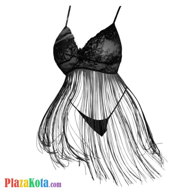 L1315 - Baju Tidur Lingerie Babydoll Mini Dress Hitam Transparan Rumbai - Photo 1