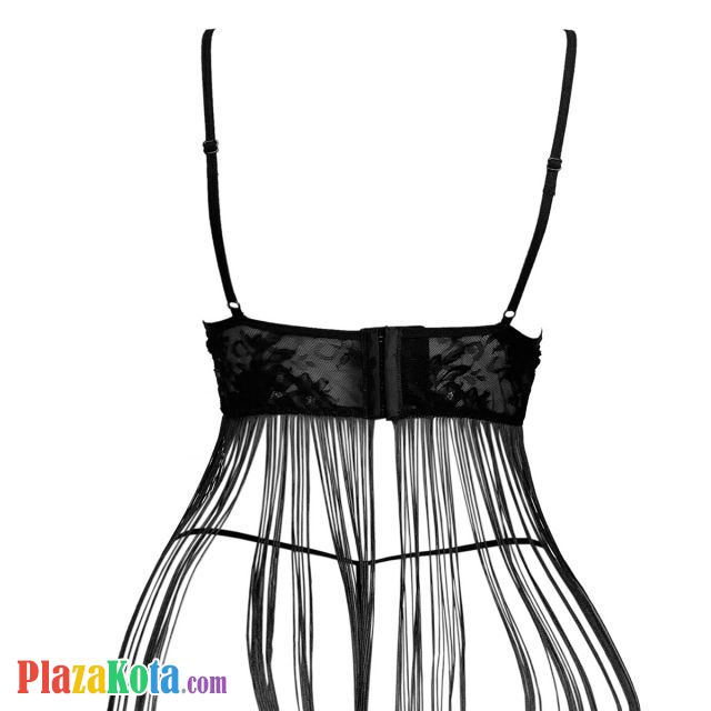 L1315 - Baju Tidur Lingerie Babydoll Mini Dress Hitam Transparan Rumbai - Photo 2