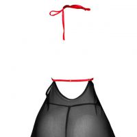 L1316 - Baju Tidur Lingerie Babydoll Mini Dress Halter Hitam Transparan Kombinasi Merah - 2