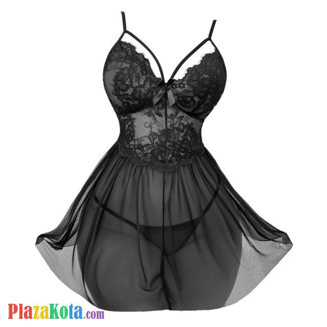 L1317 - Baju Tidur Lingerie Babydoll Mini Dress Hitam Transparan - Photo 1