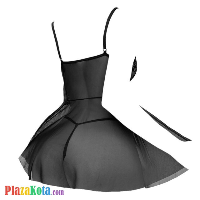 L1318 - Baju Tidur Lingerie Babydoll Mini Dress Hitam Transparan Belah Depan - Photo 2