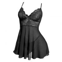 L1319 - Baju Tidur Lingerie Babydoll Mini Dress Hitam Transparan