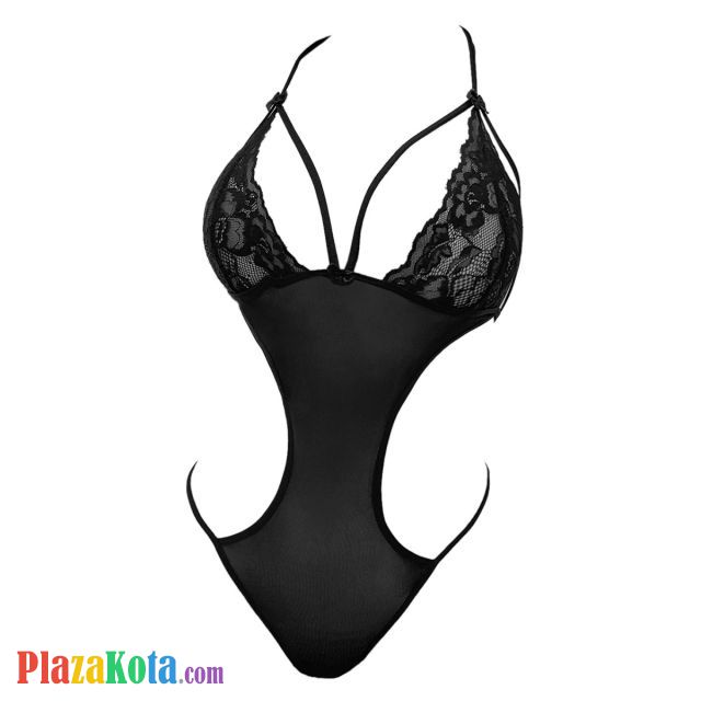 L1320 - Baju Tidur Lingerie Teddy Bodysuit Dress Halter Hitam Transparan - Photo 1