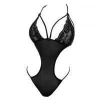 L1320 - Baju Tidur Lingerie Teddy Bodysuit Dress Halter Hitam Transparan