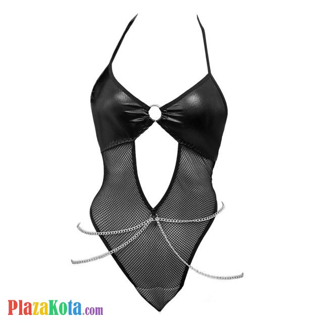 L1322 - Baju Tidur Lingerie Teddy Bodysuit Dress Halter Hitam Jaring Rantai Silver - Photo 1