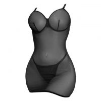 L1323 - Baju Tidur Lingerie Bodycon Sheath Dress Bra Kawat Hitam Transparan