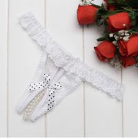 GS371 - Celana Dalam G-String Mutiara Crotchless Putih Karet Renda