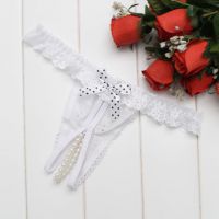 GS371 - Celana Dalam G-String Mutiara Crotchless Putih Karet Renda - Thumbnail 2