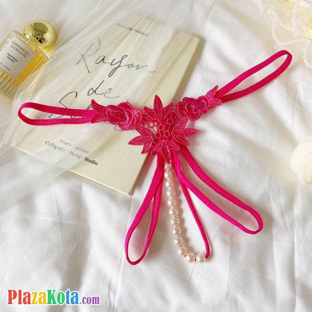 GS375 - Celana Dalam G-String Mutiara Crotchless Magenta Bordir Bunga - Photo 1