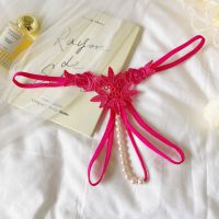 GS375 - Celana Dalam G-String Mutiara Crotchless Magenta Bordir Bunga