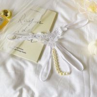GS376 - Celana Dalam G-String Mutiara Crotchless Putih Bordir Bunga