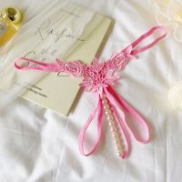 GS377 - Celana Dalam G-String Mutiara Crotchless Pink Bordir Bunga