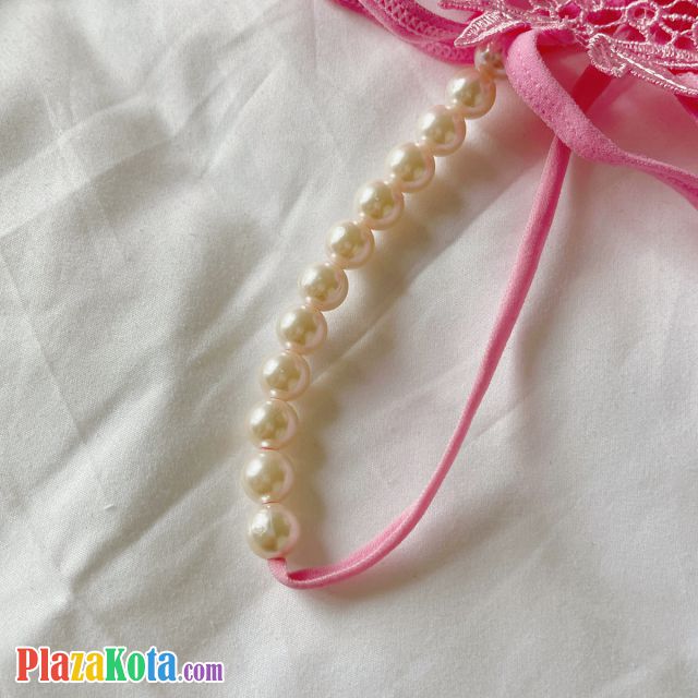 GS378 - Celana Dalam G-String Mutiara Crotchless Merah Bordir Bunga - Photo 2