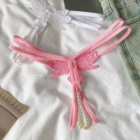GS381 - Celana Dalam G-String Mutiara Crotchless Magenta Bordir Kupu-Kupu Tali 2 - Thumbnail 2
