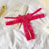 GS387 - Celana Dalam G-String Mutiara Crotchless Magenta Bordir Kupu-Kupu Karet Renda Tali 2