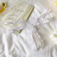 GS388 - Celana Dalam G-String Mutiara Crotchless Putih Bordir Kupu-Kupu Karet Renda Tali 2