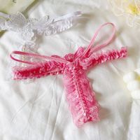 GS390 - Celana Dalam G-String Mutiara Crotchless Ungu Bordir Kupu-Kupu Karet Renda Tali 2 - Thumbnail 2