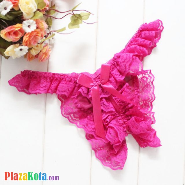 GS393 - Celana Dalam G-String Wanita Crotchless Magenta Karet Renda - Photo 1