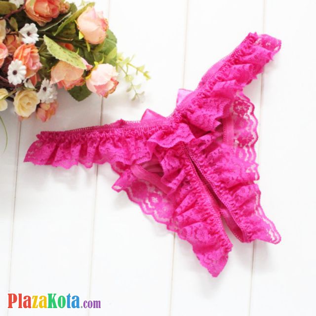 GS393 - Celana Dalam G-String Wanita Crotchless Magenta Karet Renda - Photo 2