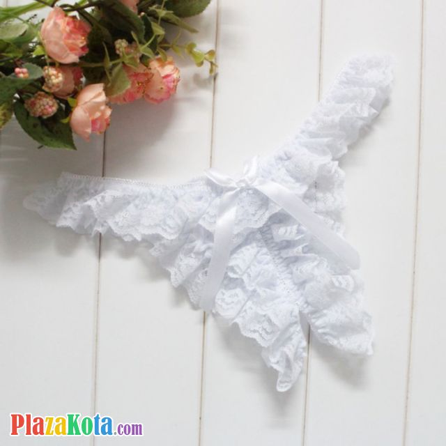 GS394 - Celana Dalam G-String Wanita Crotchless Putih Karet Renda - Photo 1