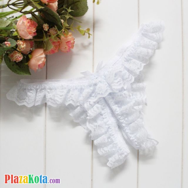 GS394 - Celana Dalam G-String Wanita Crotchless Putih Karet Renda - Photo 2