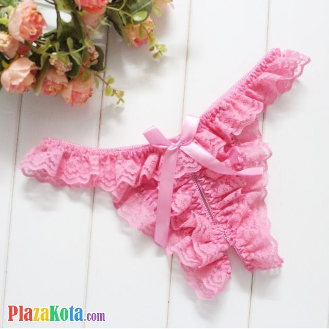 GS395 - Celana Dalam G-String Wanita Crotchless Pink Karet Renda - Photo 1