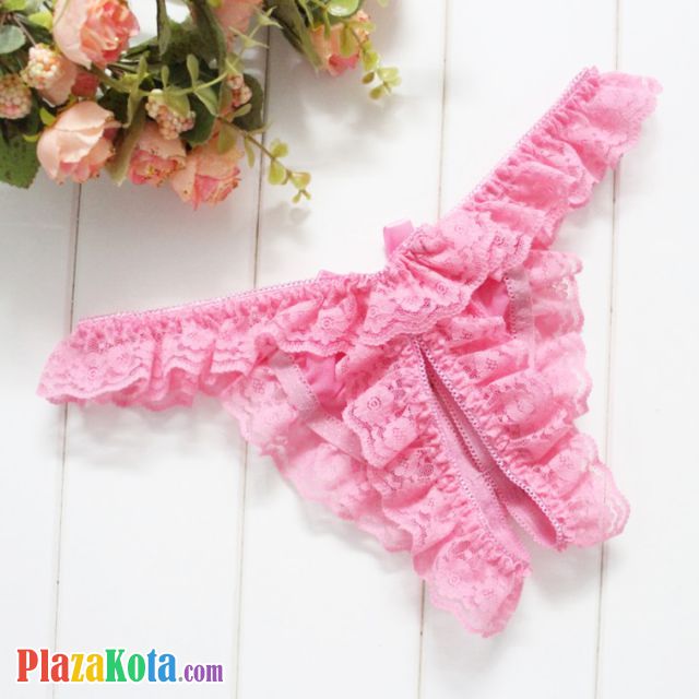 GS395 - Celana Dalam G-String Wanita Crotchless Pink Karet Renda - Photo 2