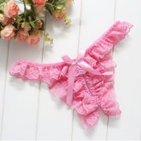 GS395 - Celana Dalam G-String Wanita Crotchless Pink Karet Renda