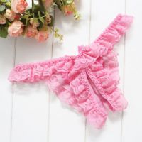 GS395 - Celana Dalam G-String Wanita Crotchless Pink Karet Renda - Thumbnail 2