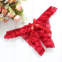GS396 - Celana Dalam G-String Wanita Crotchless Merah Karet Renda