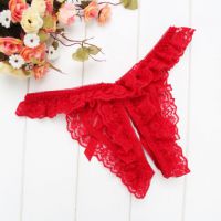 GS396 - Celana Dalam G-String Wanita Crotchless Merah Karet Renda - Thumbnail 2