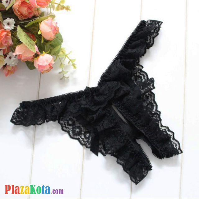 GS397 - Celana Dalam G-String Wanita Crotchless Hitam Karet Renda - Photo 2