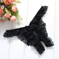 GS397 - Celana Dalam G-String Wanita Crotchless Hitam Karet Renda - Thumbnail 2