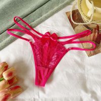 P645 - Celana Dalam Panties Thong Magenta Transparan Pita Depan Tali 2
