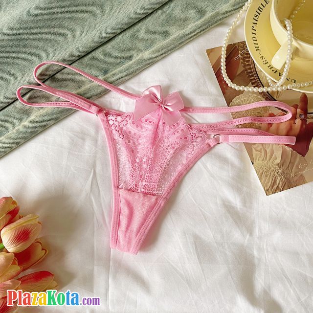 P647 - Celana Dalam Panties Thong Pink Transparan Pita Depan Tali 2 - Photo 1