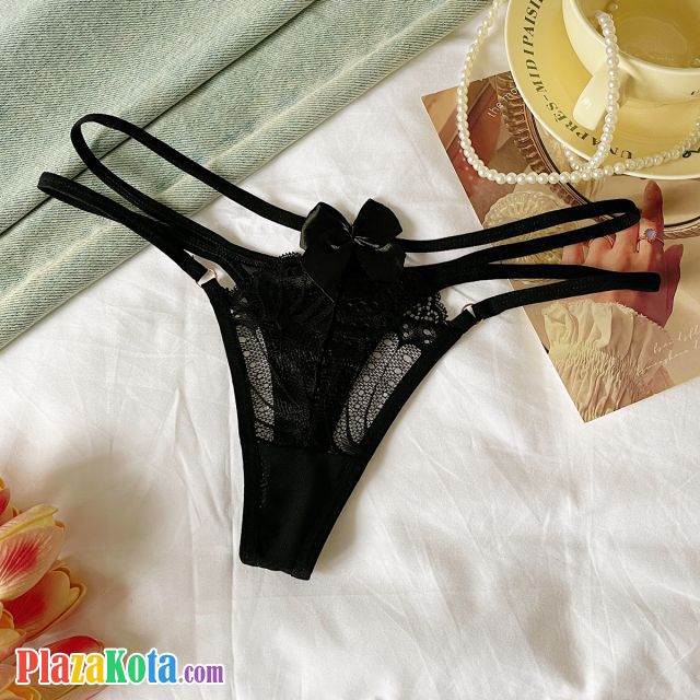 P650 - Celana Dalam Panties Thong Hitam Transparan Pita Depan Tali 2 - Photo 1