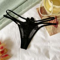 P650 - Celana Dalam Panties Thong Hitam Transparan Pita Depan Tali 2