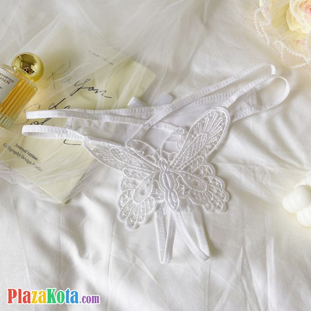 P652 - Celana Dalam Panties Thong Putih Crotchless Bordir Kupu-Kupu Tali 2 - Photo 2