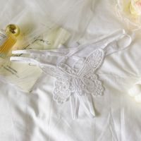 P652 - Celana Dalam Panties Thong Putih Crotchless Bordir Kupu-Kupu Tali 2 - Thumbnail 2