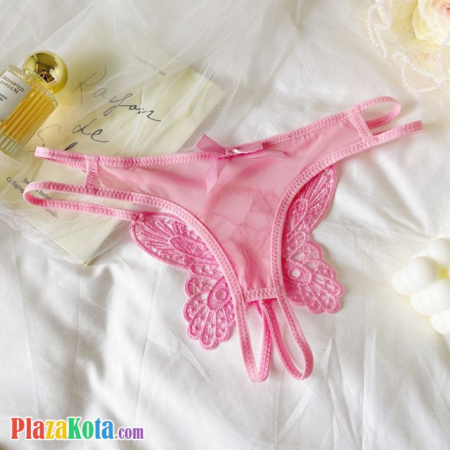 P653 - Celana Dalam Panties Thong Pink Crotchless Bordir Kupu-Kupu Tali 2 - Photo 1