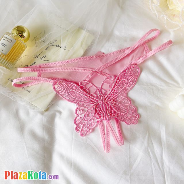 P653 - Celana Dalam Panties Thong Pink Crotchless Bordir Kupu-Kupu Tali 2 - Photo 2