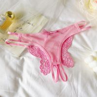 P653 - Celana Dalam Panties Thong Pink Crotchless Bordir Kupu-Kupu Tali 2