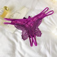 P654 - Celana Dalam Panties Thong Ungu Crotchless Bordir Kupu-Kupu Tali 2 - Thumbnail 2