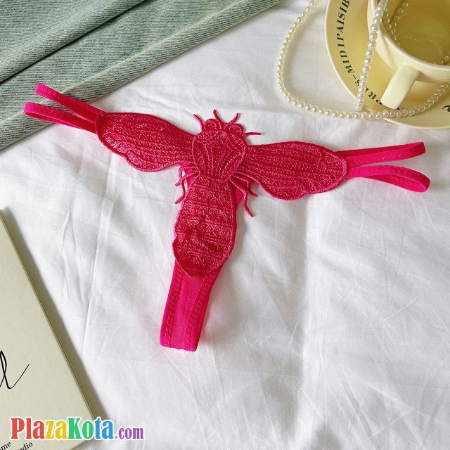 P657 - Celana Dalam Panties Thong Magenta Bordir Lebah Tali 2 - Photo 1