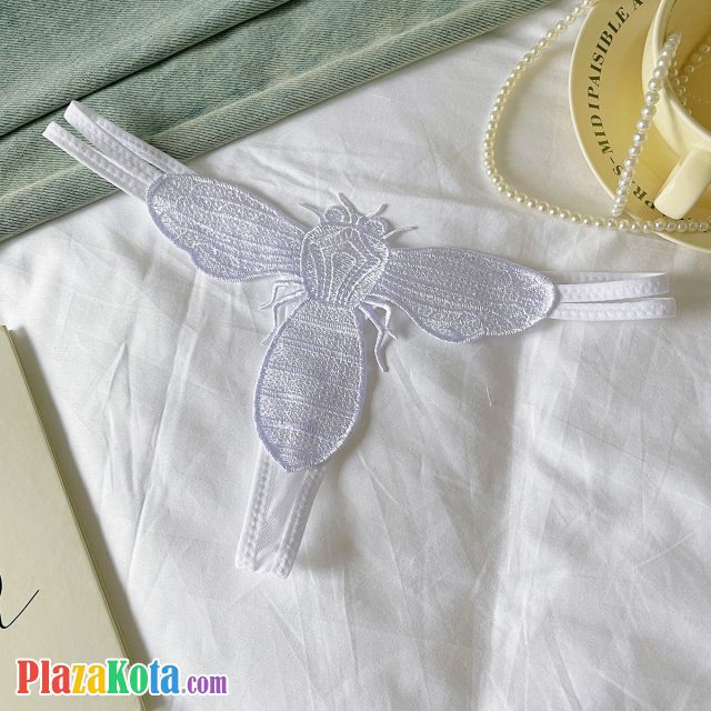 P658 - Celana Dalam Panties Thong Putih Bordir Lebah Tali 2 - Photo 1