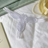 P658 - Celana Dalam Panties Thong Putih Bordir Lebah Tali 2
