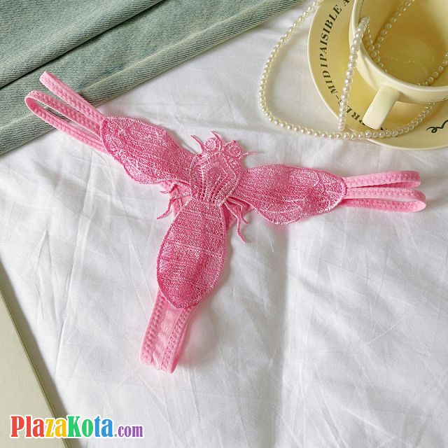 P659 - Celana Dalam Panties Thong Pink Bordir Lebah Tali 2 - Photo 1