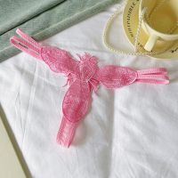 P659 - Celana Dalam Panties Thong Pink Bordir Lebah Tali 2