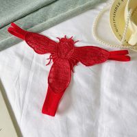 P660 - Celana Dalam Panties Thong Merah Bordir Lebah Tali 2