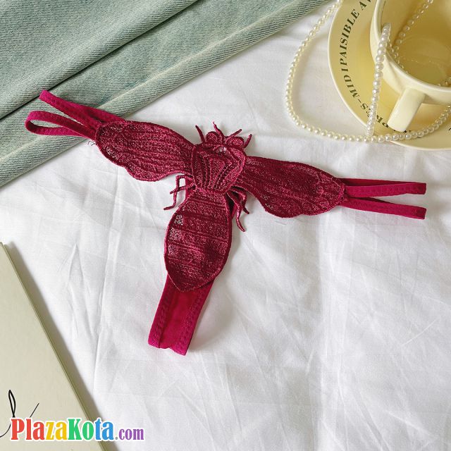 P661 - Celana Dalam Panties Thong Marun Bordir Lebah Tali 2 - Photo 1